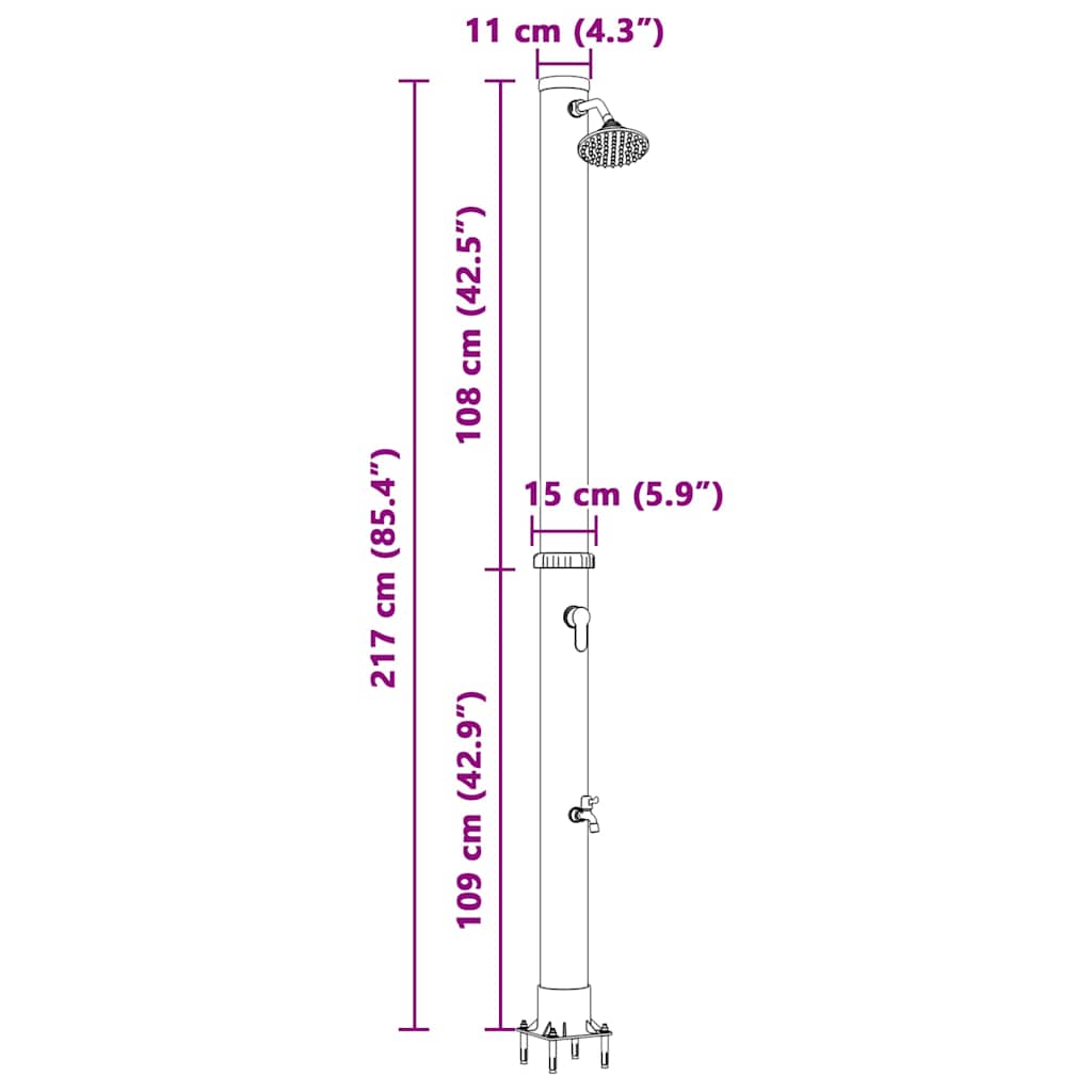 Außen Solardusche Schwarz 217 cm PVC und Aluminium