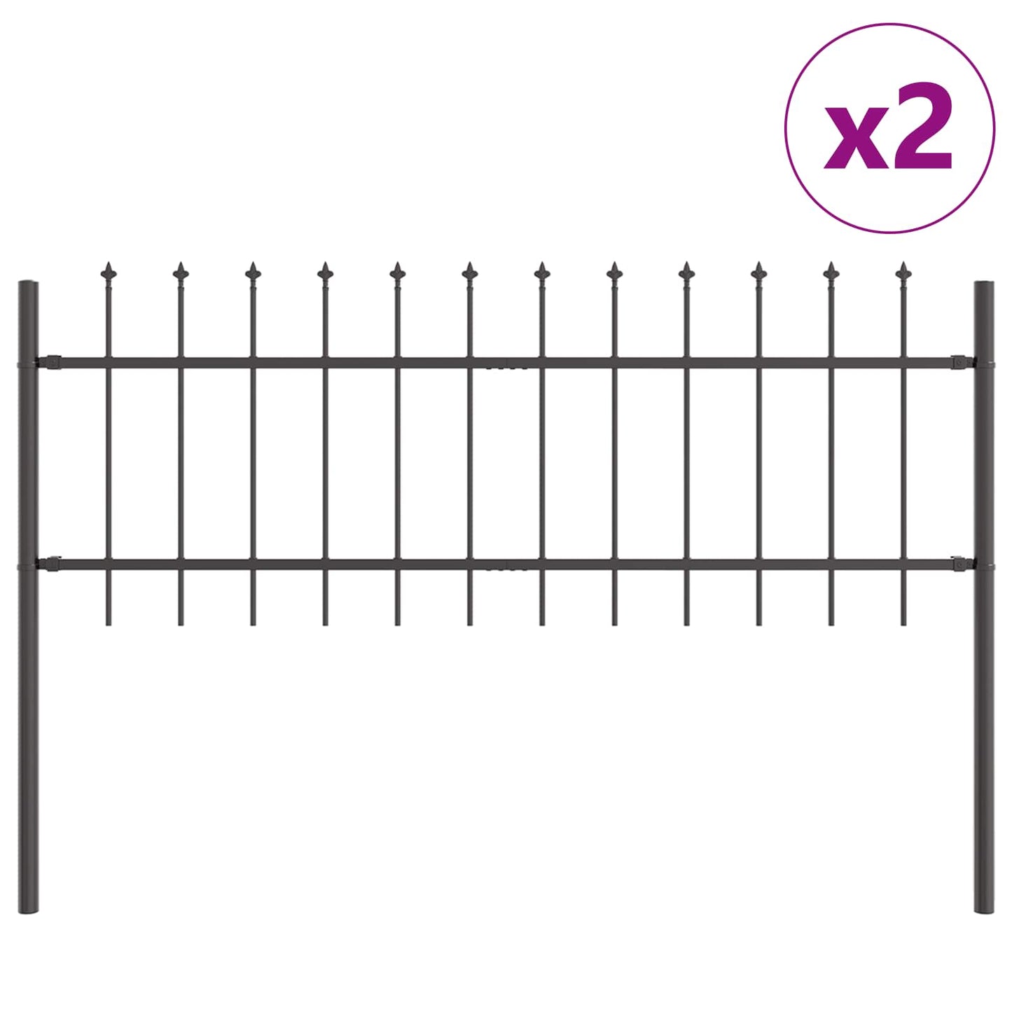 Gartenzaun 2 pcs Grau 3,4 x 0,6 m Pulverbeschichteter Stahl