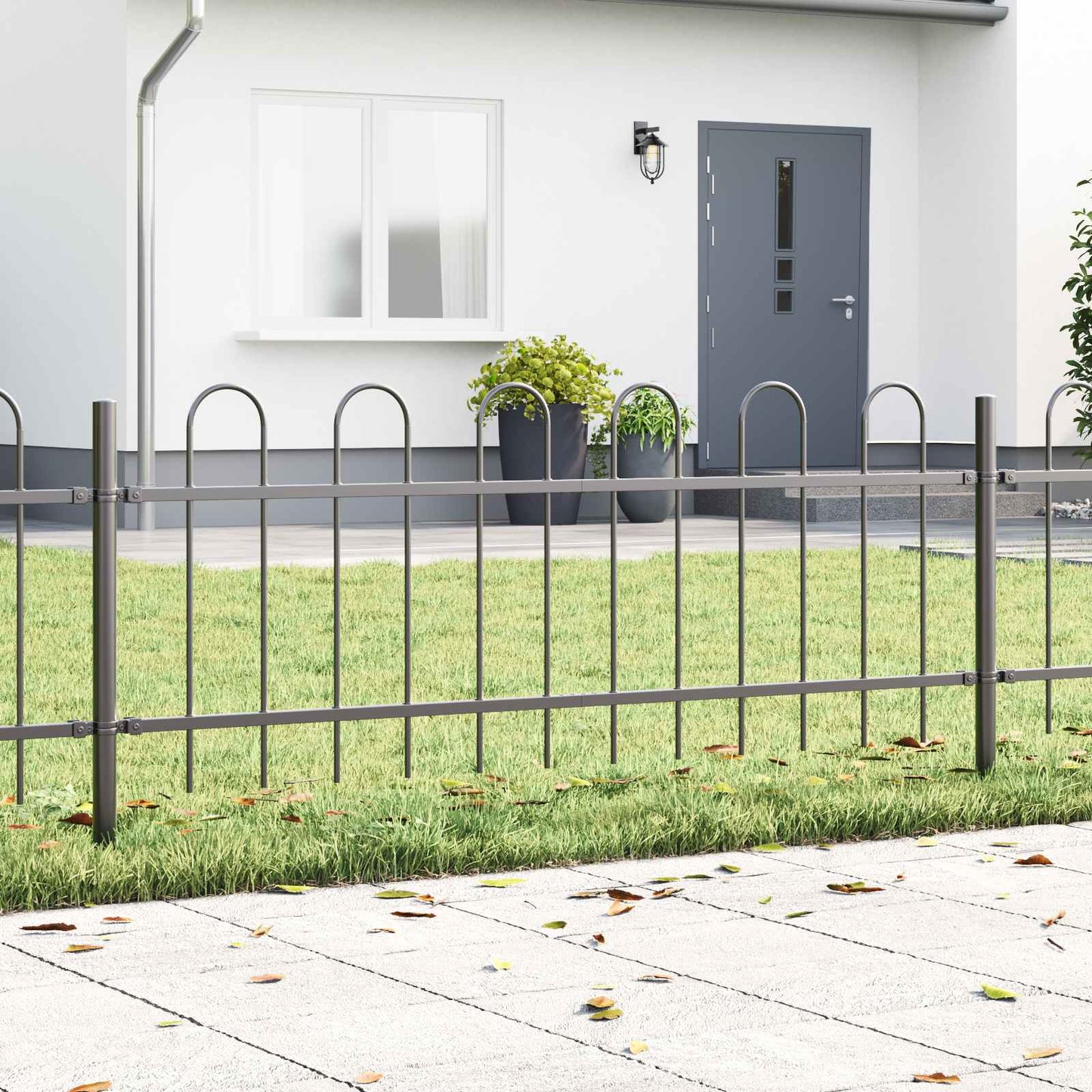 vidaXL Gartenzaun 2 pcs Grau 3,4 x 0,6 m Pulverbeschichteter Stahl