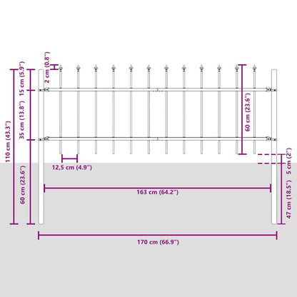 vidaXL Gartenzaun 2 pcs Weiß 3,4 x 0,6 m Pulverbeschichteter Stahl