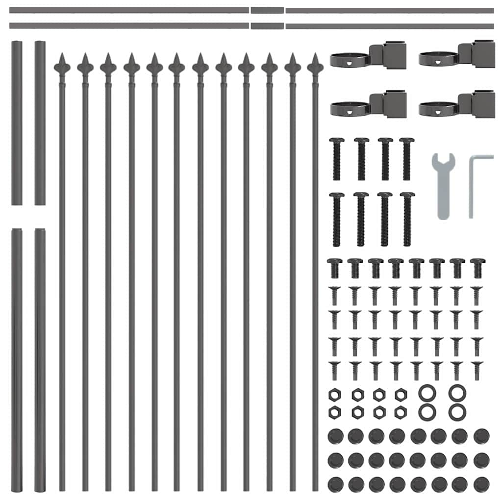 vidaXL Gartenzaun 3 pcs Grau 5,1 x 0,8 m Pulverbeschichteter Stahl
