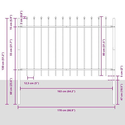 vidaXL Gartenzaun 3 pcs Grau 5,1 x 0,8 m Pulverbeschichteter Stahl