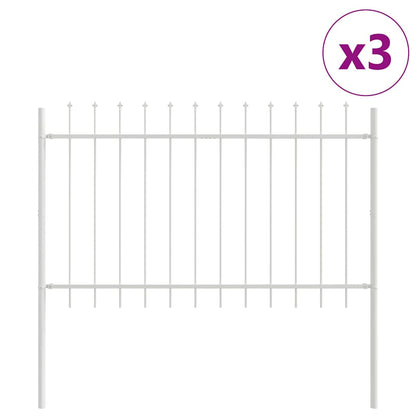 Gartenzaun 3 pcs Weiß 5,1 x 0,8 m Pulverbeschichteter Stahl