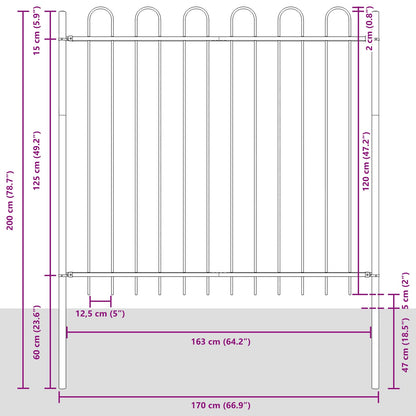 vidaXL Gartenzaun 4 pcs Grau 6,8 x 1,2 m Pulverbeschichteter Stahl