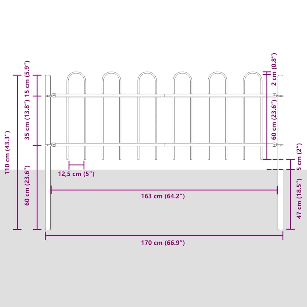 vidaXL Gartenzaun 5 pcs Weiß 8,5 x 0,6 m Pulverbeschichteter Stahl