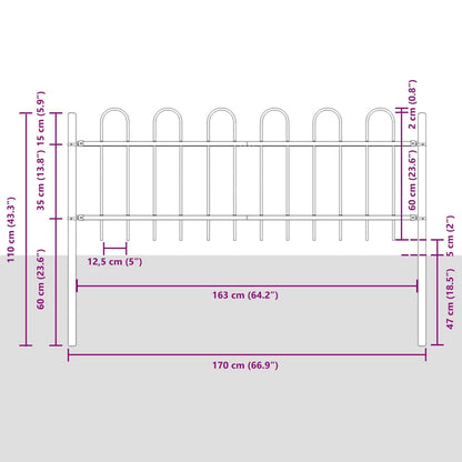 vidaXL Gartenzaun 5 pcs Weiß 8,5 x 0,6 m Pulverbeschichteter Stahl