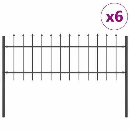 Gartenzaun 6 pcs Grau 10,2 x 0,6 m Pulverbeschichteter Stahl