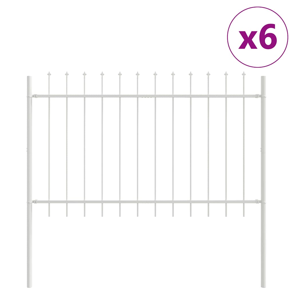 Gartenzaun 6 pcs Weiß 10,2 x 1,2 m Pulverbeschichteter Stahl