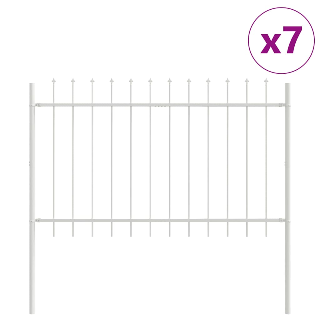 Gartenzaun 7 pcs Weiß 11,9 x 0,8 m Pulverbeschichteter Stahl