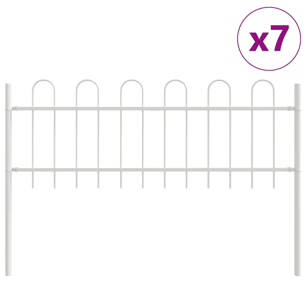 Gartenzaun 7 pcs Weiß 11,9 x 0,6 m Pulverbeschichteter Stahl