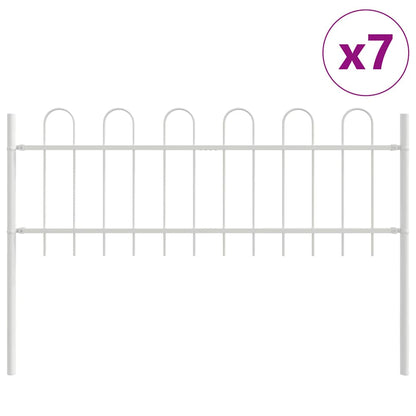 Gartenzaun 7 pcs Weiß 11,9 x 0,6 m Pulverbeschichteter Stahl