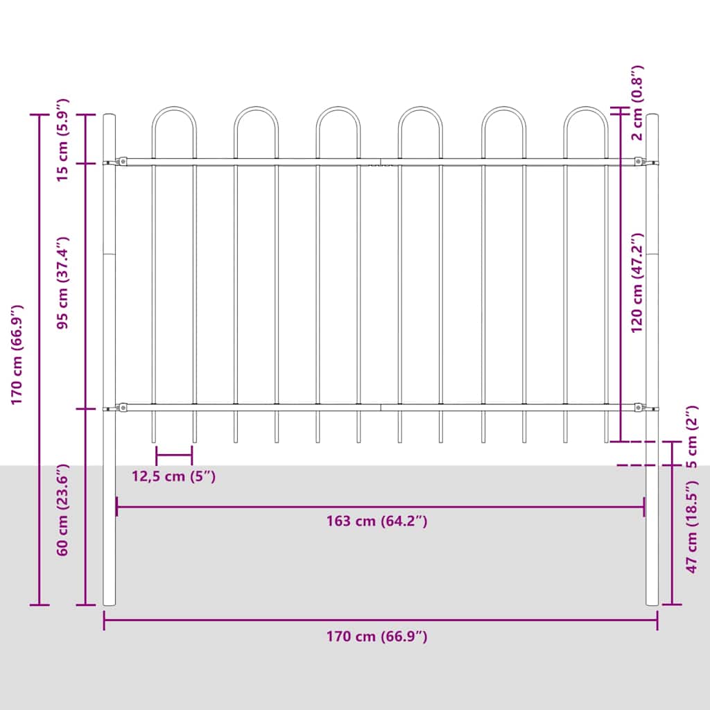 vidaXL Gartenzaun 8 pcs Grau 13,6 x 1,2 m Pulverbeschichteter Stahl