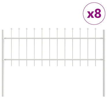 vidaXL Gartenzaun 8 pcs Weiß 13,6 x 0,6 m Pulverbeschichteter Stahl