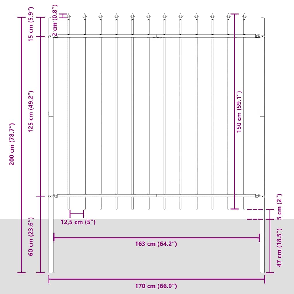 vidaXL Gartenzaun 9 pcs Grau 15,3 x 1,5 m Pulverbeschichteter Stahl