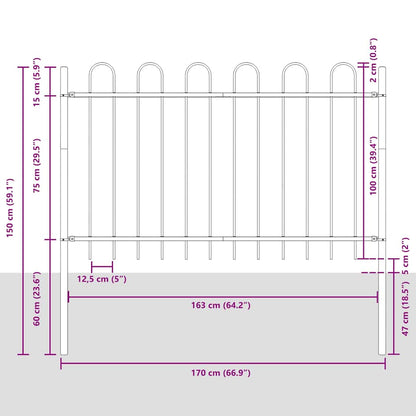 Gartenzaun 9 pcs Grau 15,3 x 1 m Pulverbeschichteter Stahl