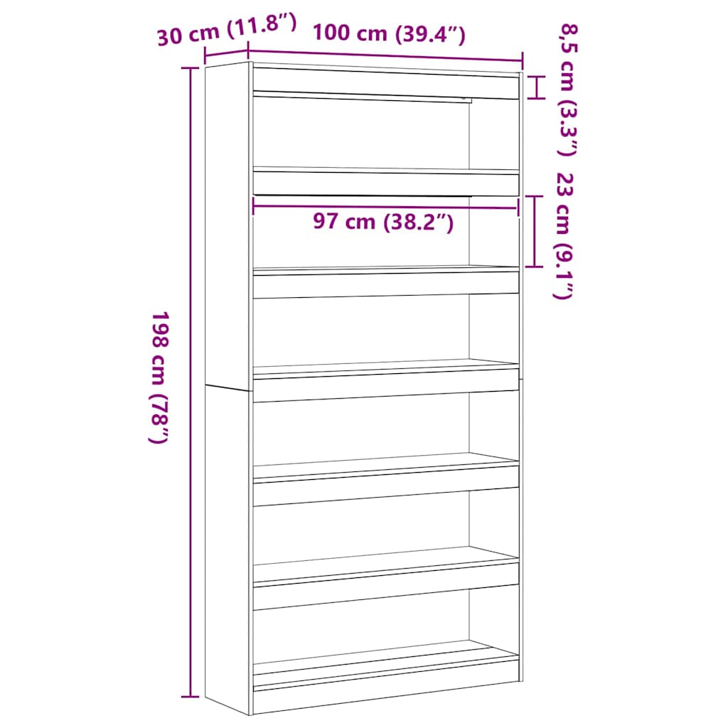 Bücherregal Schwarz Eichen-Optik 100 x 30 x 198 cm