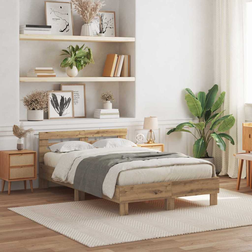 Bettrahmen mit LED Artisan-Eiche 120 x 190 cm Holzwerkstoff