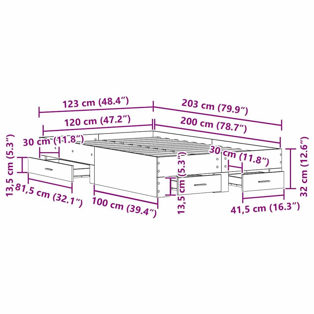 Bettrahmen Artisan-Eiche 120 x 200 cm Holzwerkstoff