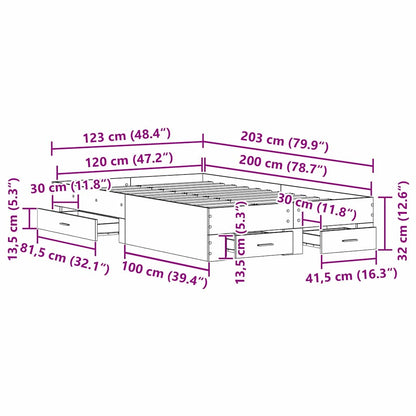 Bettrahmen Artisan-Eiche 120 x 200 cm Holzwerkstoff