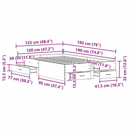 Bettrahmen mit Schubladen Altholz 120 x 190 cm Holzwerkstoff