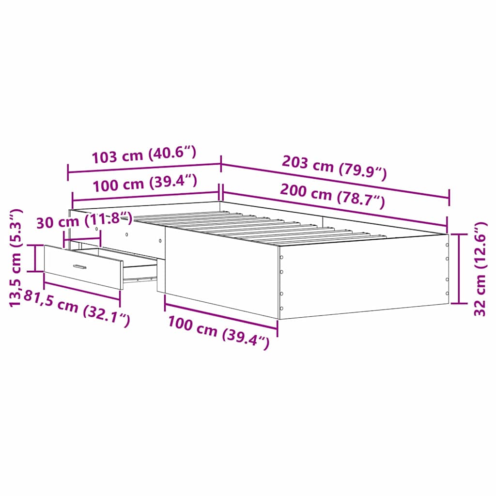 Bettrahmen mit Schubladen Altholz 100 x 200 cm Holzwerkstoff