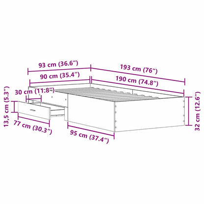 Bettrahmen Schwarz Eichen-Optik 90 x 190 cm Holzwerkstoff