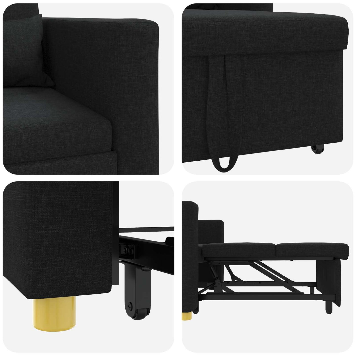 Ausziehbare Schlafcouch Einzel Schwarz 90 x 165 x 87 cm Stoff