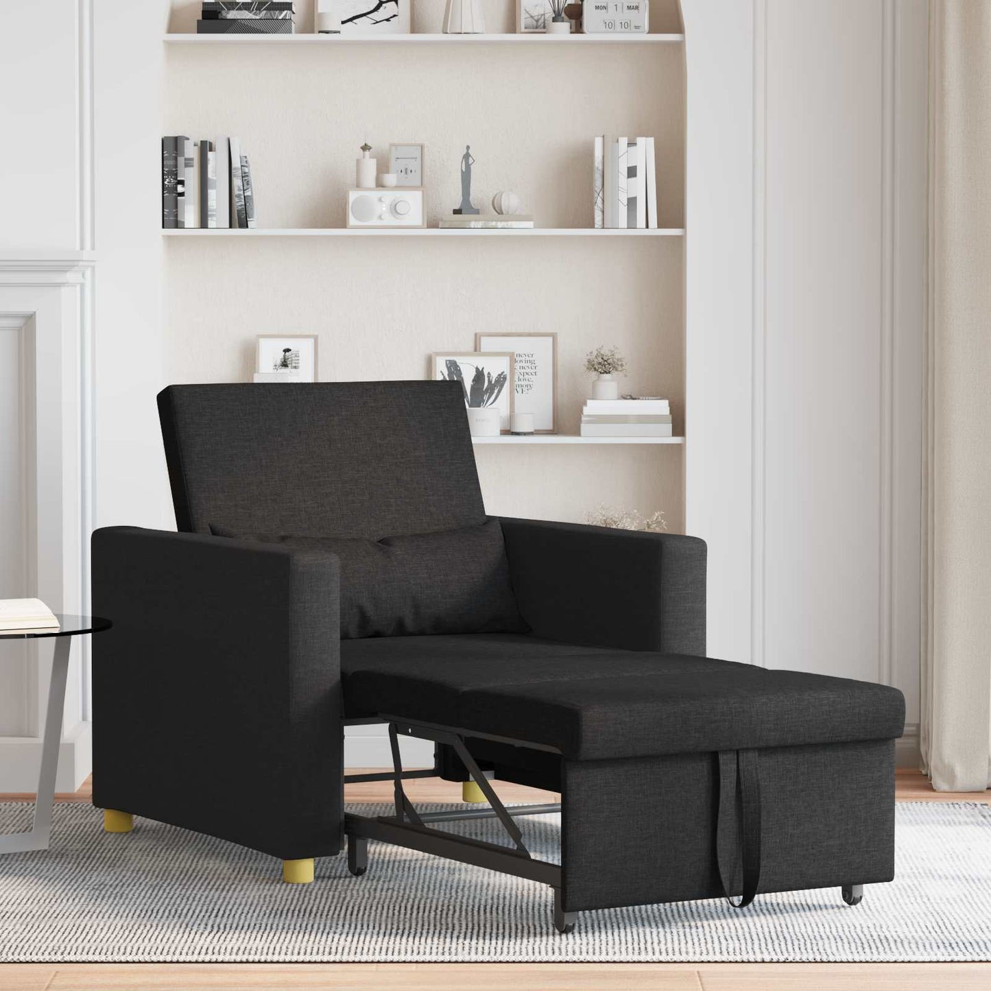 Ausziehbare Schlafcouch Einzel Schwarz 90 x 165 x 87 cm Stoff