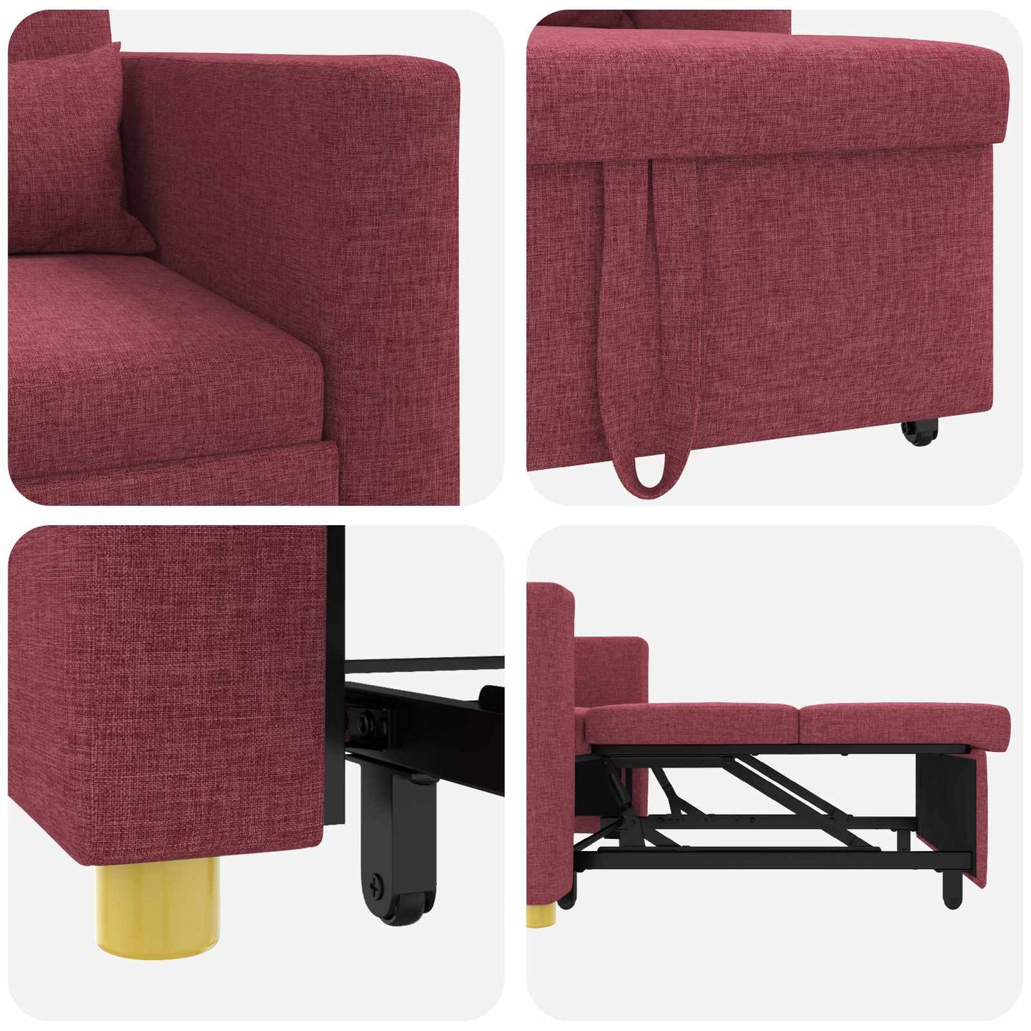 Ausziehbare Schlafcouch Einzel Weinrot 90 x 165 x 87 cm Stoff