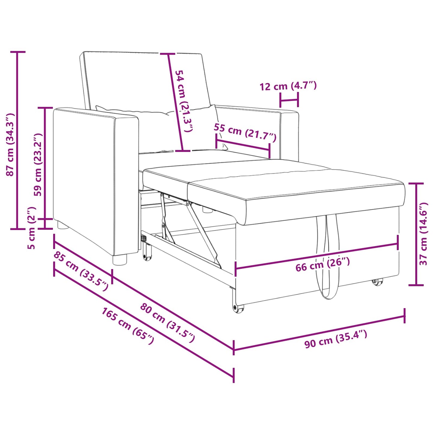 vidaXL Ausziehbare Schlafcouch Einzel Dunkelbraun 90 x 165 x 87 cm