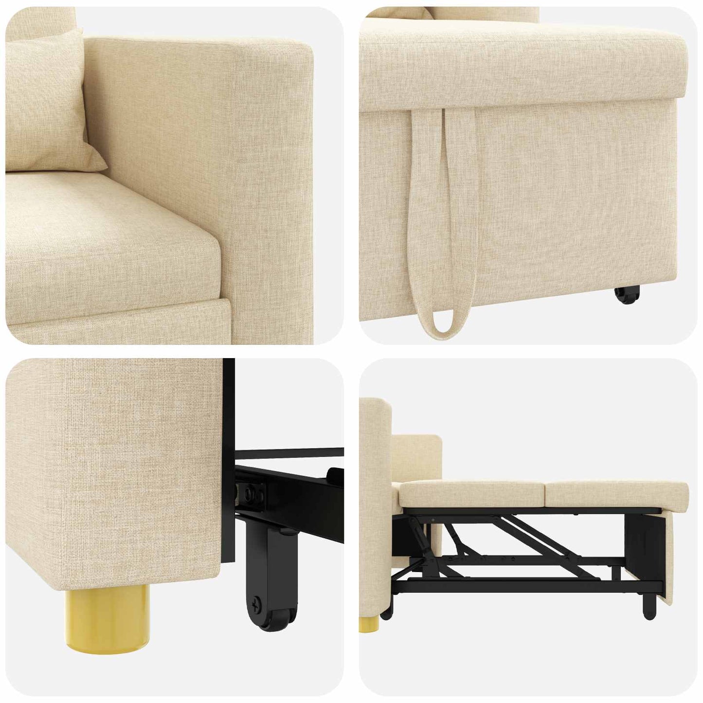 Ausziehbare Schlafcouch Einzel Creme 90 x 165 x 87 cm Stoff