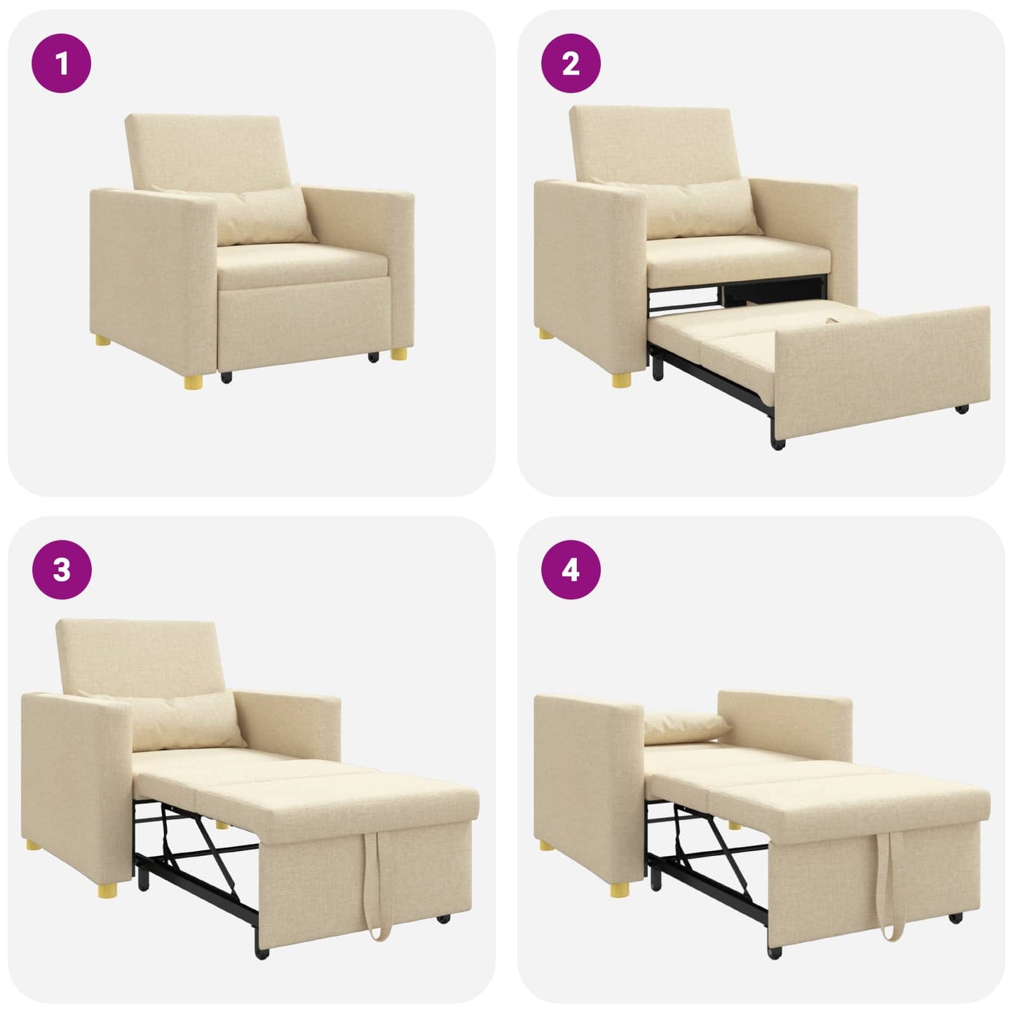 Ausziehbare Schlafcouch Einzel Creme 90 x 165 x 87 cm Stoff