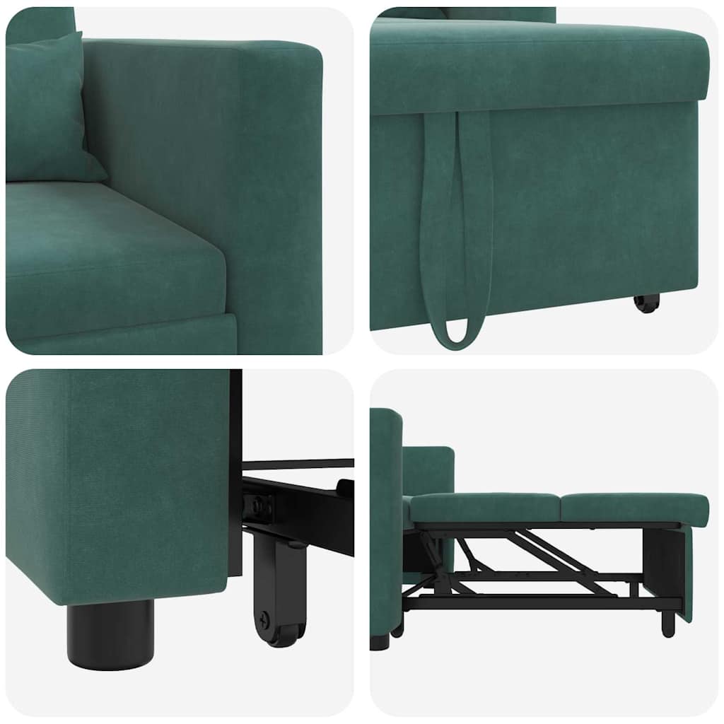 vidaXL Ausziehbare Schlafcouch Einzel Dunkelgrün 90 x 165 x 87 cm Samt