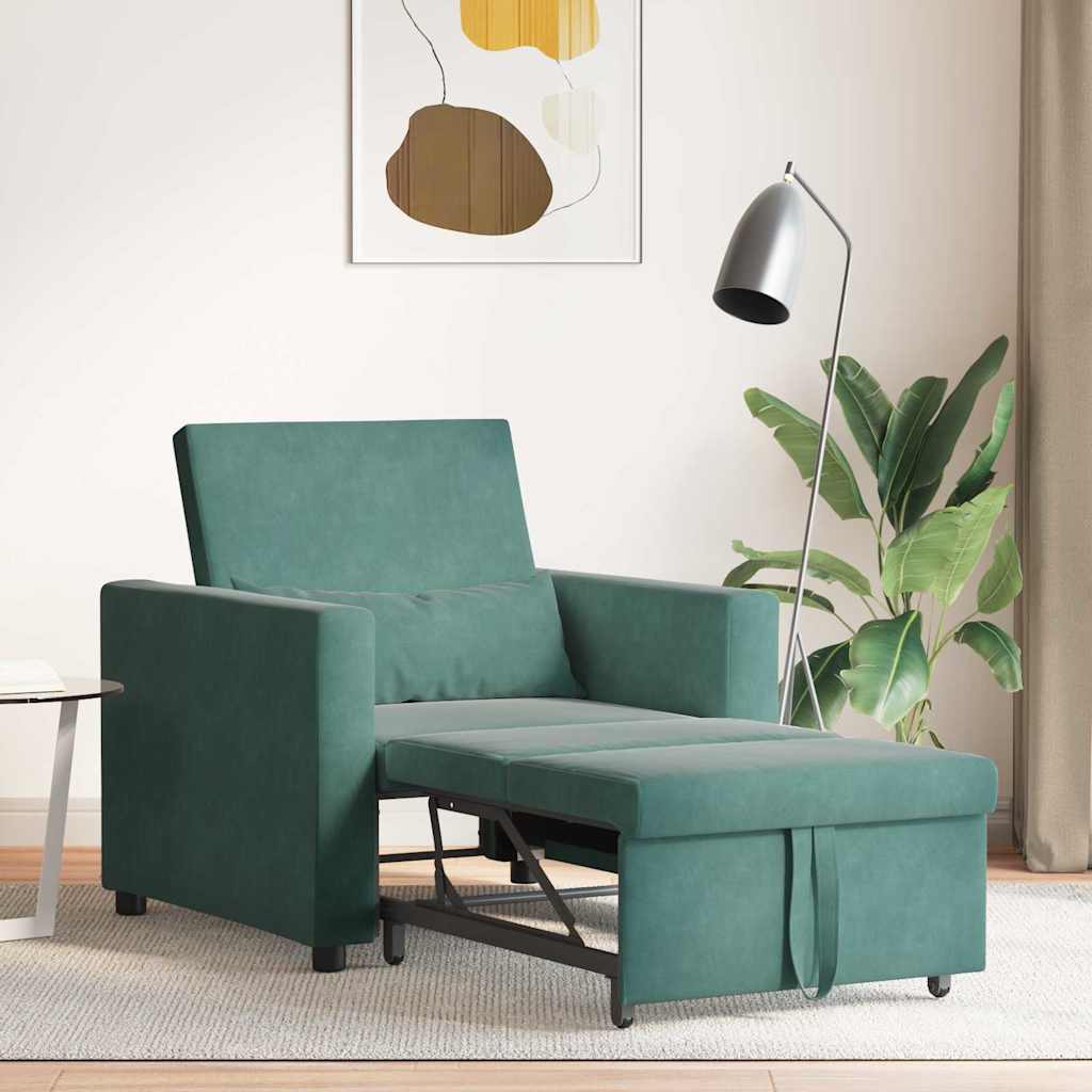 vidaXL Ausziehbare Schlafcouch Einzel Dunkelgrün 90 x 165 x 87 cm Samt