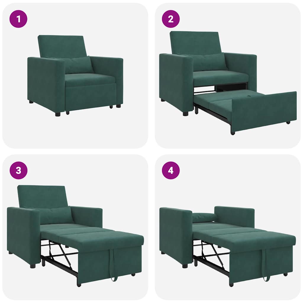 vidaXL Ausziehbare Schlafcouch Einzel Dunkelgrün 90 x 165 x 87 cm Samt