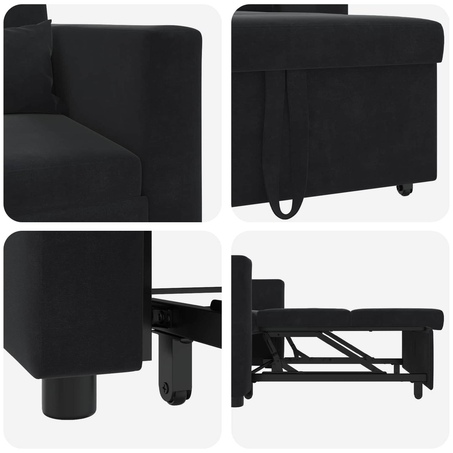 vidaXL Ausziehbare Schlafcouch Einzel Schwarz 90 x 165 x 87 cm Samt