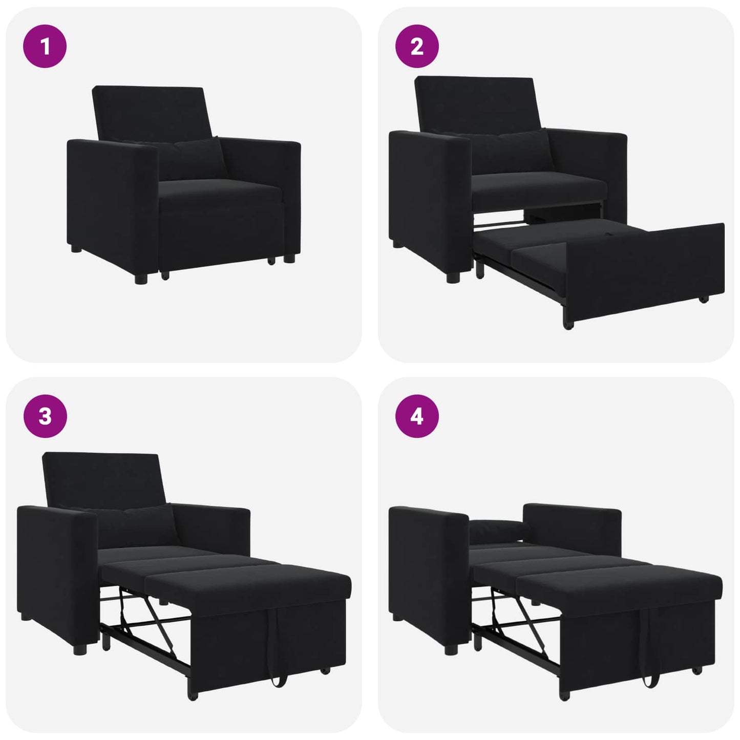 vidaXL Ausziehbare Schlafcouch Einzel Schwarz 90 x 165 x 87 cm Samt