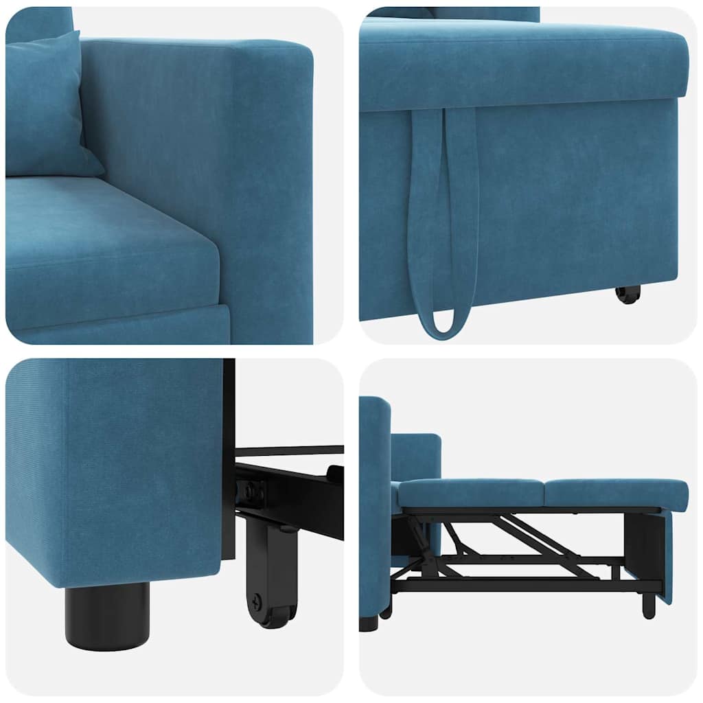 vidaXL Ausziehbare Schlafcouch Einzel Blau 90 x 165 x 87 cm Samt