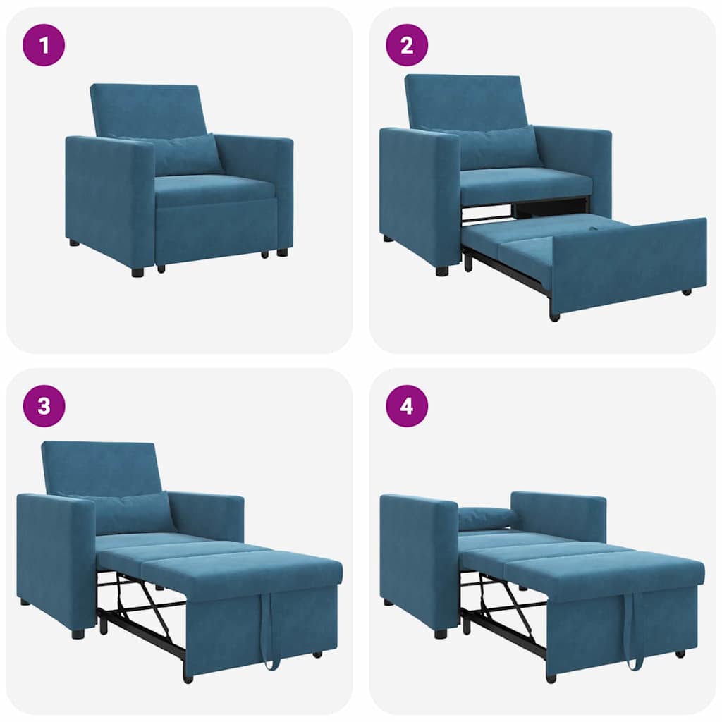 vidaXL Ausziehbare Schlafcouch Einzel Blau 90 x 165 x 87 cm Samt