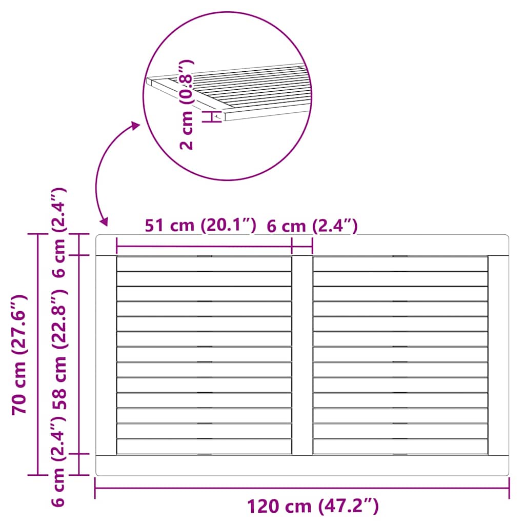 vidaXL Tischplatte Braun 120 x 70 x 2 cm Massivholz Akazie
