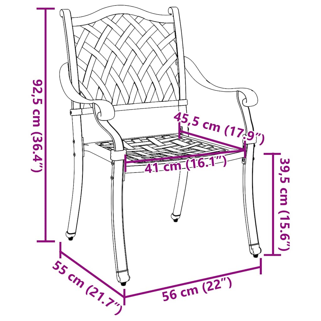 vidaXL Gartenstuhl 2 pcs Bronze 56 x 55 x 92,5cm Aluminium