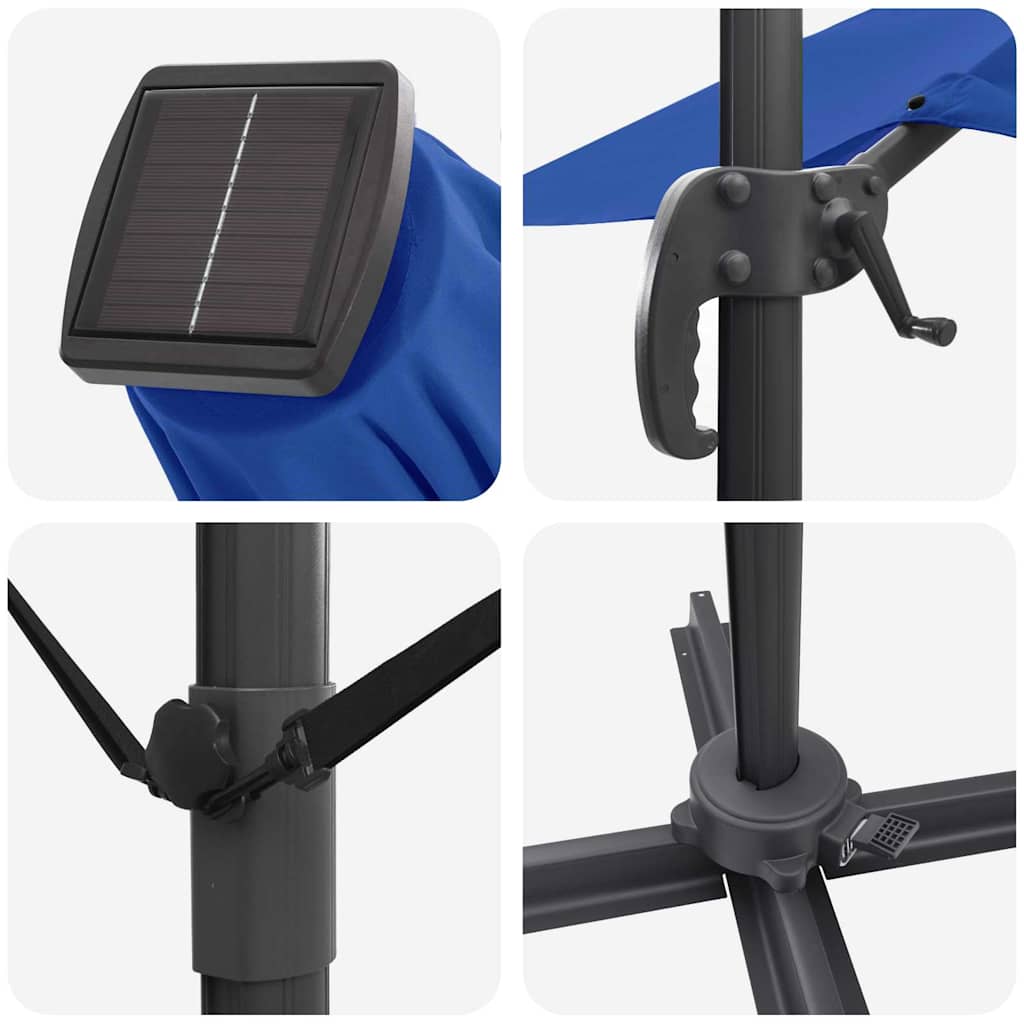 vidaXL Sonnenschirm mit LED-Lichtleisten Azurblau 352 x 251 x 265 cm