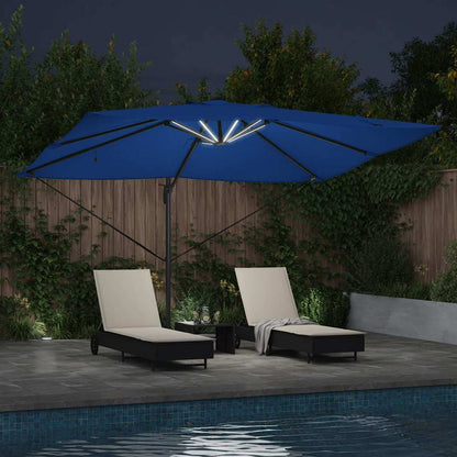 vidaXL Sonnenschirm mit LED-Lichtleisten Azurblau 352 x 251 x 265 cm
