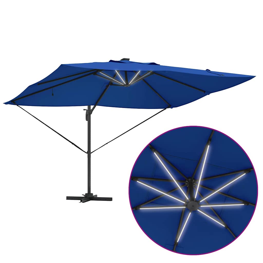 vidaXL Sonnenschirm mit LED-Lichtleisten Azurblau 352 x 251 x 265 cm