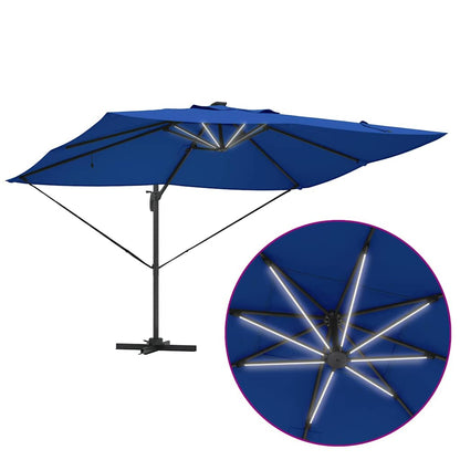 vidaXL Sonnenschirm mit LED-Lichtleisten Azurblau 352 x 251 x 265 cm