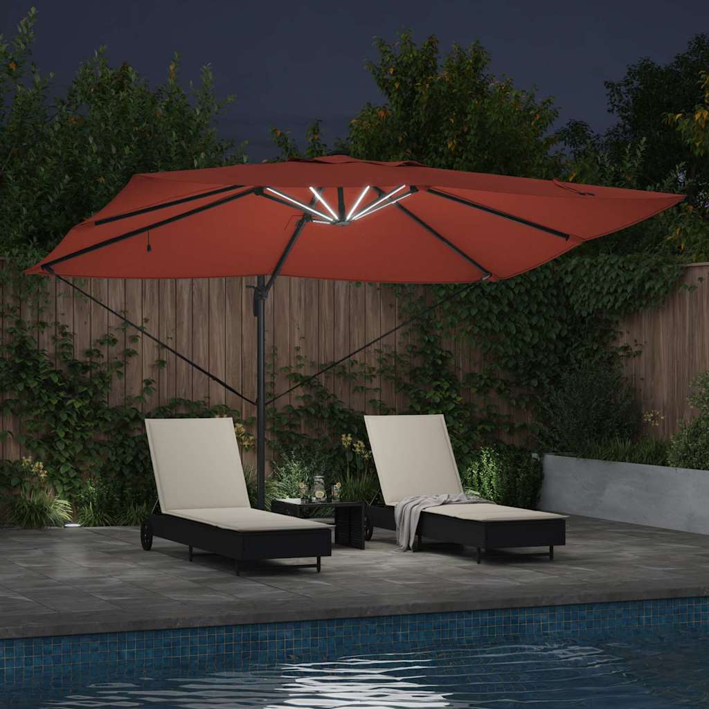 vidaXL Sonnenschirm mit LED-Lichtleisten Terrakotta 352 x 251 x 265 cm