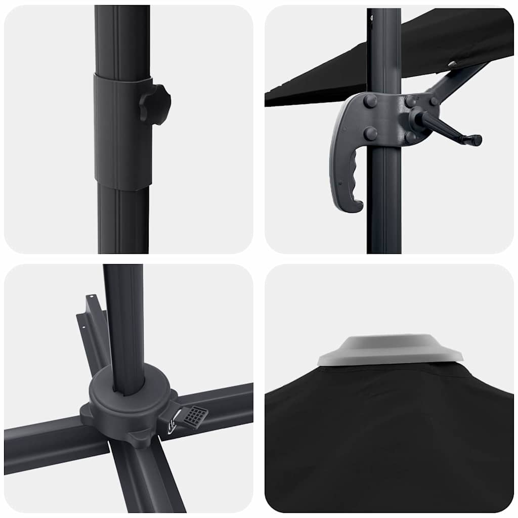 Roma Parasol Schwarz 286 x 284 x 265 cm Aluminium und Polyester