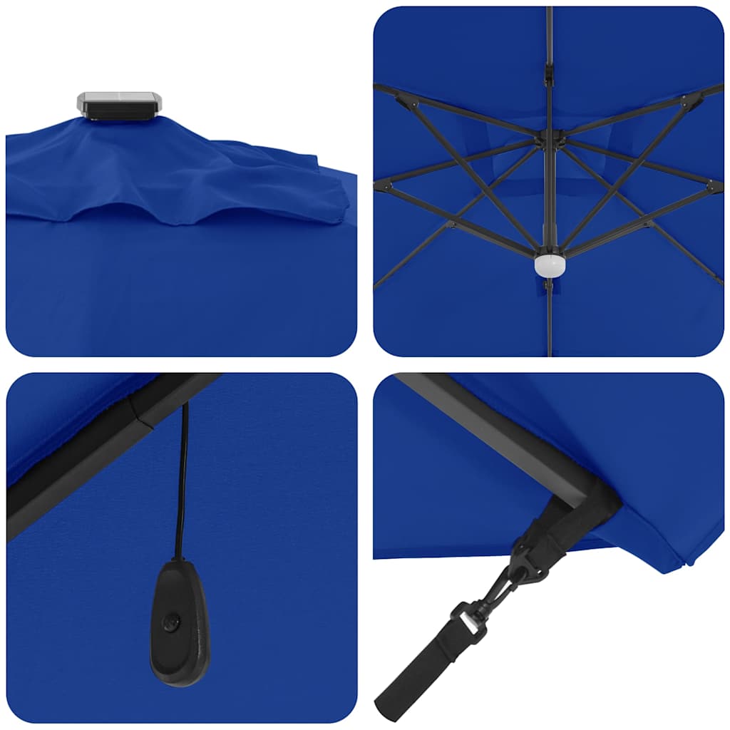vidaXL Sonnenschirm mit LED-Lichtleisten Azurblau 351 x 250 x 253 cm
