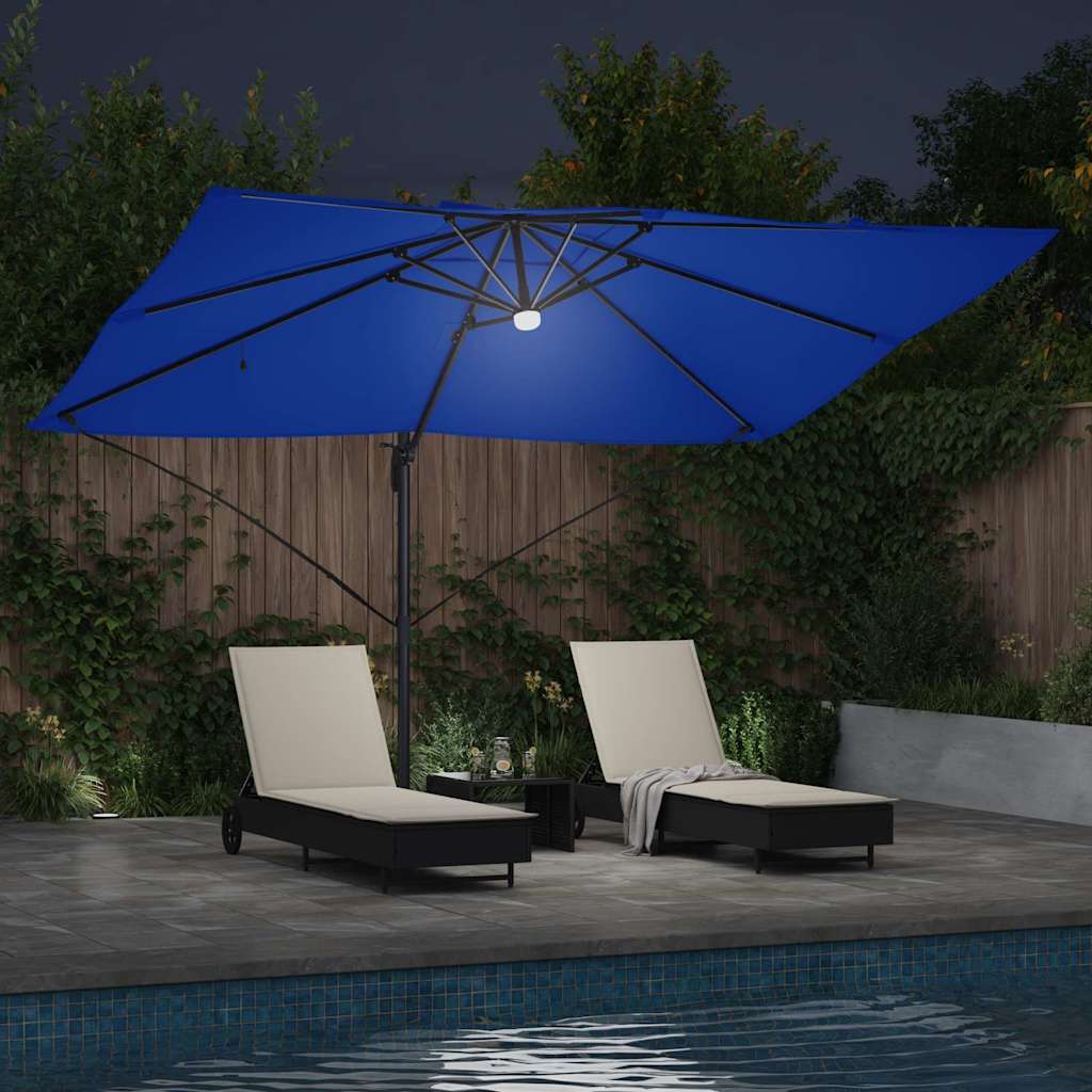 vidaXL Sonnenschirm mit LED-Lichtleisten Azurblau 351 x 250 x 253 cm