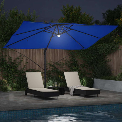 vidaXL Sonnenschirm mit LED-Lichtleisten Azurblau 351 x 250 x 253 cm